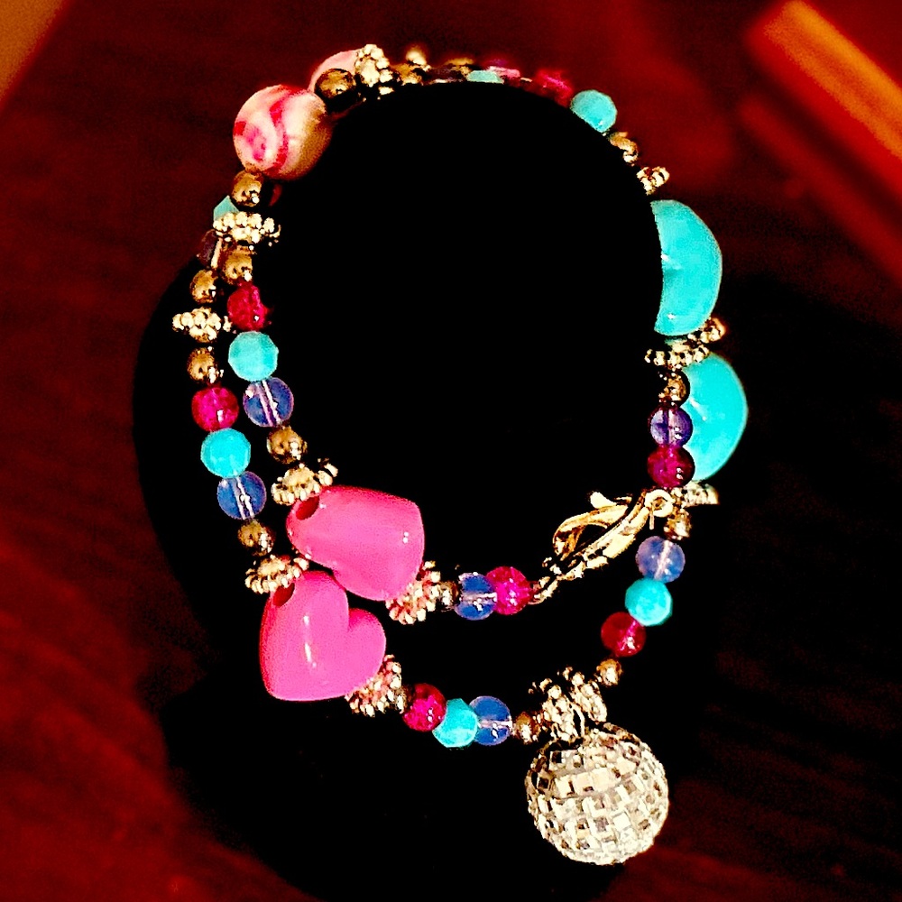 Handmade children’s luxury beaded necklace w Disco Ball Pendant